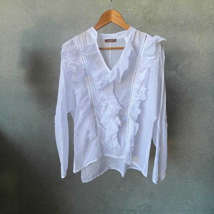 Ruffle cotton embroidered shirt