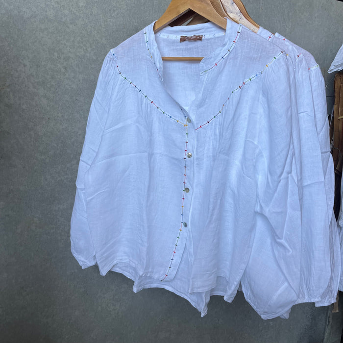 Italian Linen shirt with multi stitch detailing