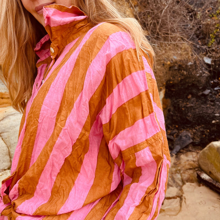 Stripped Shirt caramel and pink