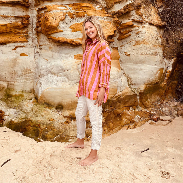 Stripped Shirt caramel and pink